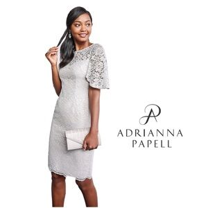 NEW Adrianna Papell Silver Lace Midi Dress